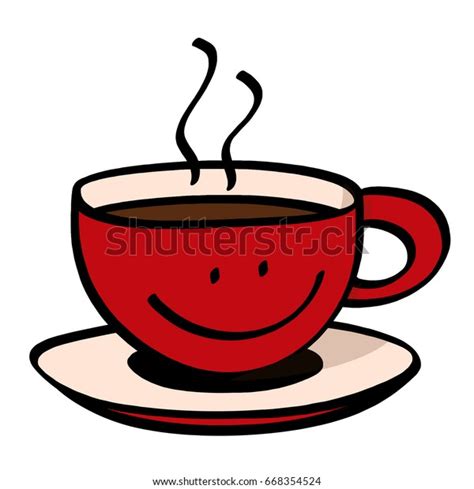 Cup Coffee Happy Face Cartoon Isolated ภาพประกอบสต็อก 668354524