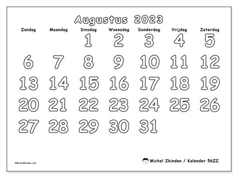 Kalender Augustus 2023 56zz Michel Zbinden Nl