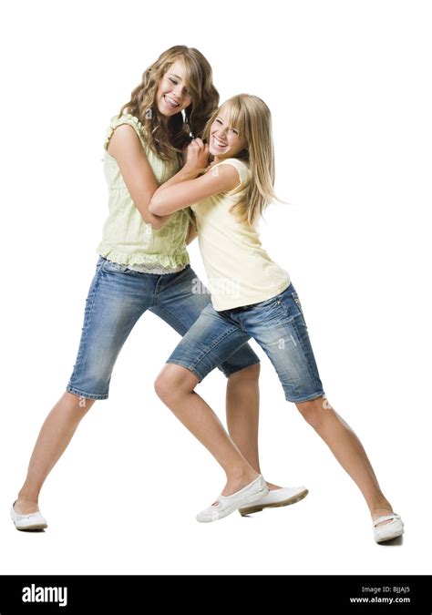 Two Girls Play Fighting And Smiling Stock Photo 28677661 Alamy