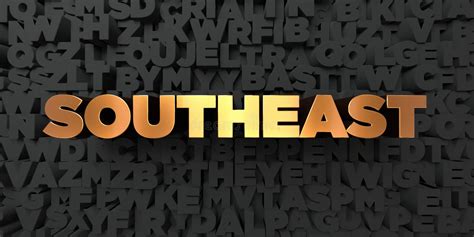 Southeast - Gold Text On Black Background - 3D Rendered Royalty Free ...