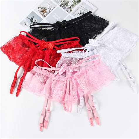 8 Colors Women Sexy Lace Stocking Garter Open Crotch Thongs Suspender Belts Bow Lingerie Erotic