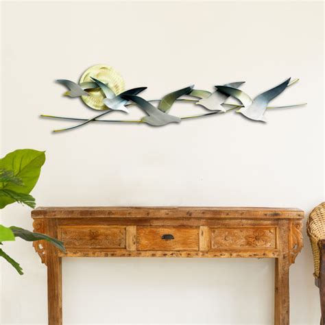 Flying Seagulls With Setting Sun Metal Wall Art Co147