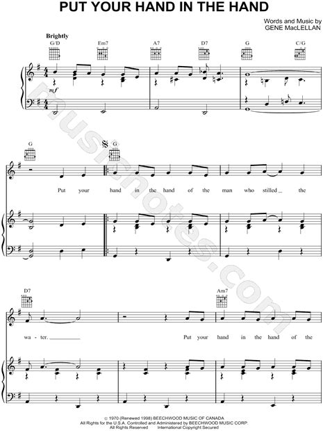 Gene Maclellan Put Your Hand In The Hand Sheet Music In G Major