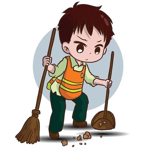 Cute Street Sweeper Cartoon Job Concept Vector Premium Download