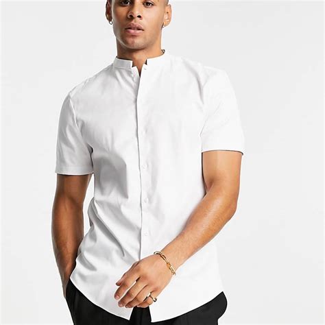 mandarin collar short sleeve shirt