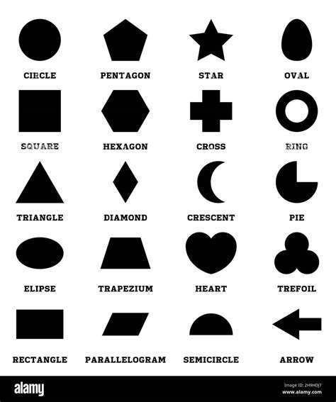 2d Black Shapes Set With Vocabulary In English With Their Name Clip