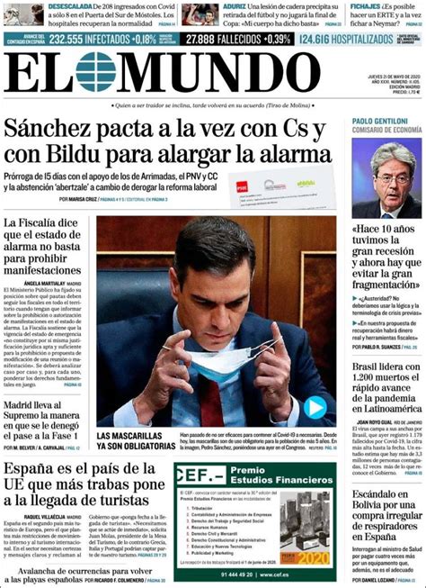 Portada Del Diario El Mundo Del Día 21052020 News Europa