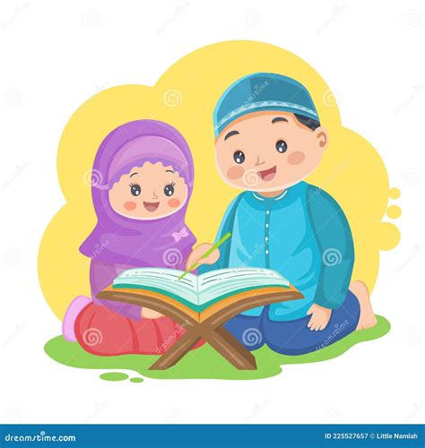 Kids Reading Quran Muslim Religion Stock Vector Illustration Of Cute