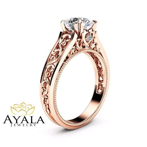 Rose gold engagement rings have a contemporary feel when paired with either a platinum or yellow gold ring, but to combine it with a rose gold wedding band would create a. 14K Rose Gold Moissanite Engagement Ring Milgrain Design ...