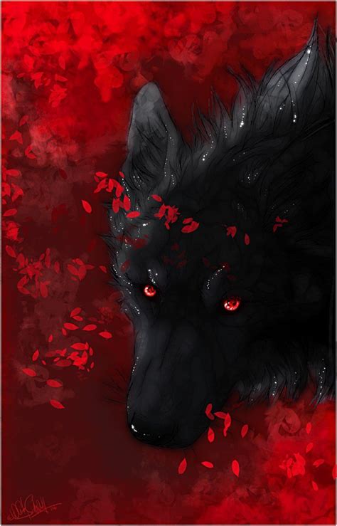 Fall And Red Leaves Wolf With Red Eyes Wolf Pictures Black Wolf