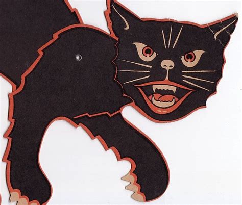 Vintage Halloween Jointed Black Cat Diecut Paper Cardboard Decoration