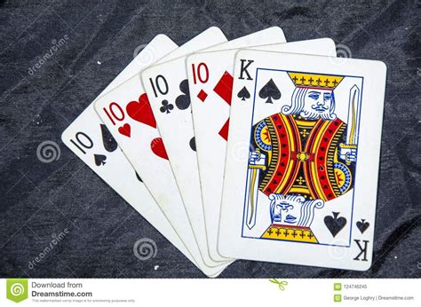 Five Playing Cards Four Of A Kind Tens And A King Stock Image Image