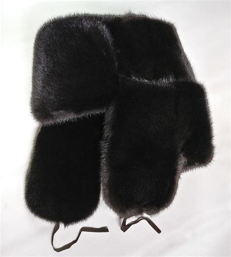 Black Mink Fur Russian Ushanka Hat