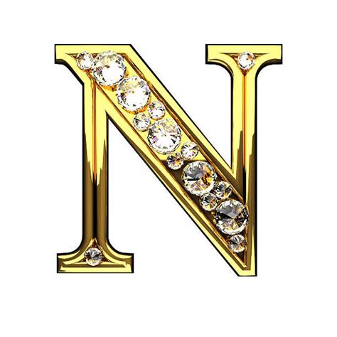 N Isolated Golden Letters With Diamonds On White Sanat Desen Alfabe