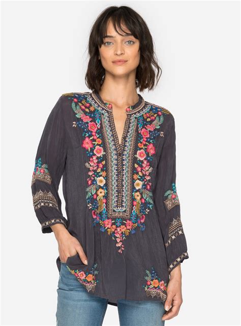 Johnny Was Sima Sleeve Embroidered Navy Tunic Blouse Plus Size C New JohnnyWas Blouse