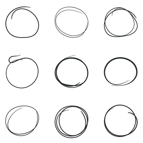 Set Of The Hand Drawn Scribble Circles Line Sketch Vector Circular
