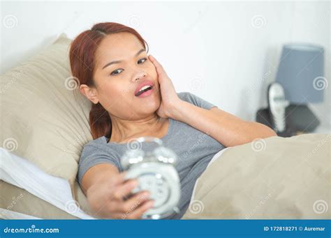 Shocked Young Woman Waking Up With Alarm Stock Image Image Of Awaken