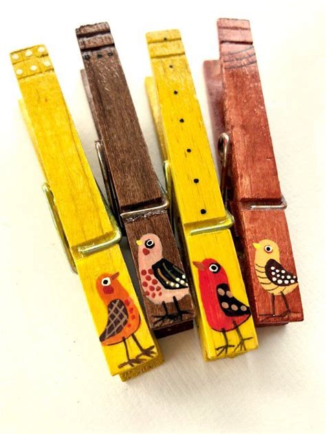 Bird Clothespins Hand Painted Magnets Cute Birds Classroom Decor Desk