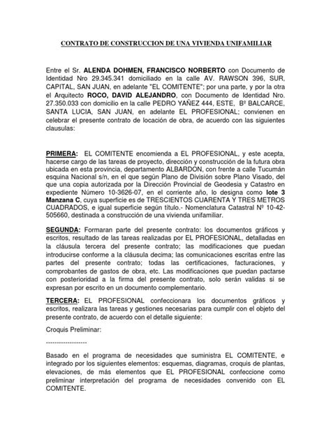 Contrato De Construccion De Una Vivienda Unifamiliar Presupuesto Pagos