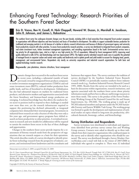Pdf Enhancing Forest Technology Research Priorities Of The Southern
