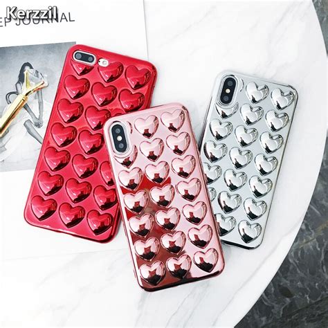 Kerzzil 3d Love Heart Plating Cases For Iphone 6 7 6s Plus Cover Metal