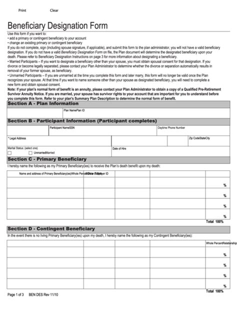 Fillable Beneficiary Designation Form Printable Pdf Download