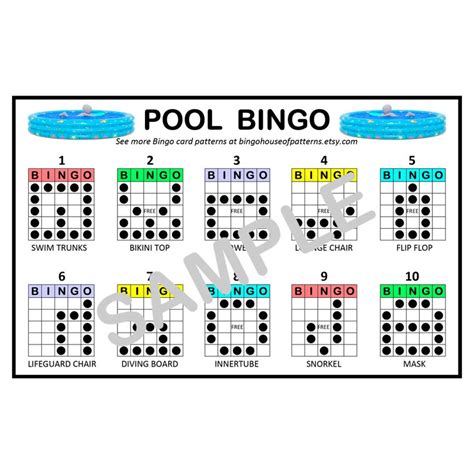Pool Bingo Card Patterns For Really Fun Bingo Games Bingo Etsy