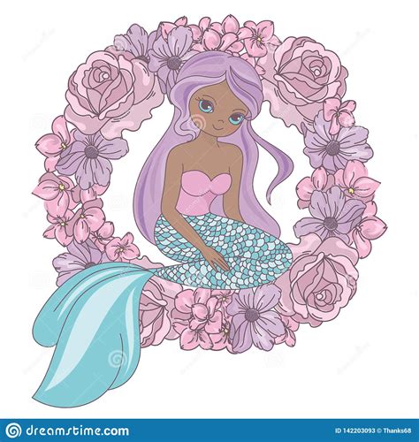 Sweet Dreams Mermaid Princess Wreath Vector Illustration Set Stock