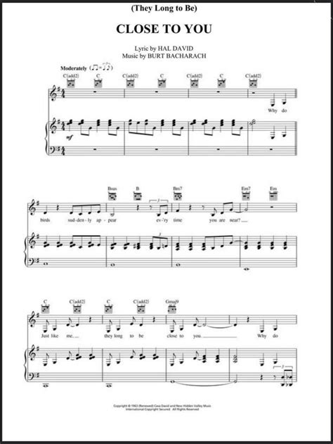Close To You Carpenter Free Sheet Music By Carpenters Pianoshelf