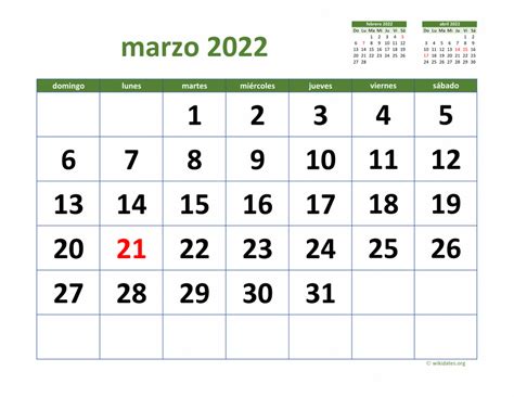 Calendario Marzo 2022 De México