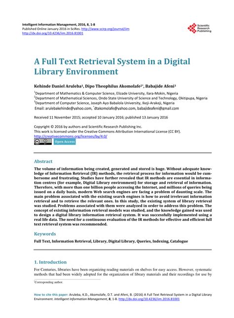 Pdf A Full Text Retrieval System In A Digital Library Environment