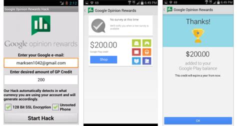 Google opinion reward app is a conduit where business and organization can place their surveys instead of using market research companies. Get Google opinion rewards hack,unlimited playstore ...