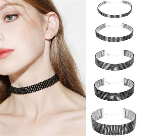 Sexy Black Rhinestones Choker Clear Crystal Chokers Necklace For Women
