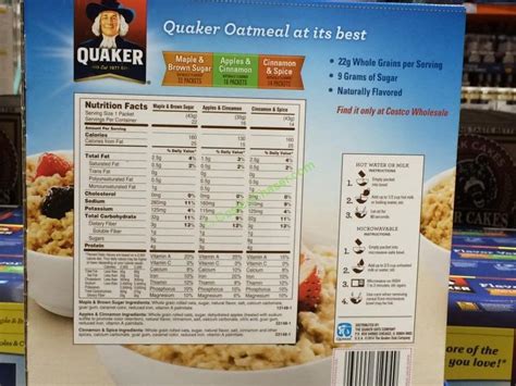 1 packet (46g) nutrition facts. costco-934299-quaker-instant-oatmeal-chart2 - CostcoChaser