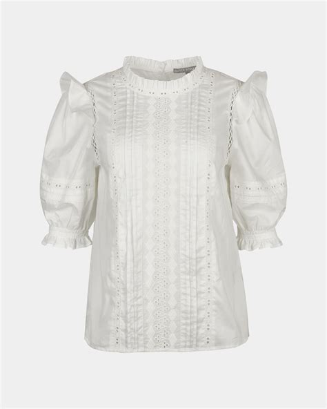 Broderie Frill White Cotton Short Sleeve Blouse Oliver Bonas