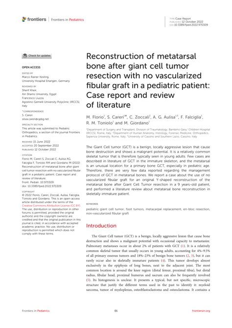 Pdf Reconstruction Of Metatarsal Bone After Giant Cell Tumor