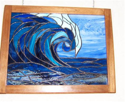 Triple A Resale The Wave Framed Stained Glass Panel