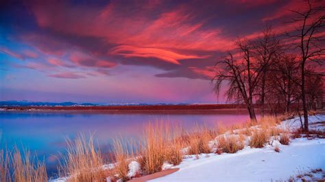 Calm Body Of Water Under Red Cloudy Sky 4k Hd Nature Wallpapers Hd