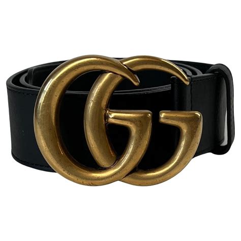 Gucci Gold Double G Black Brown Leather Belt At 1stdibs