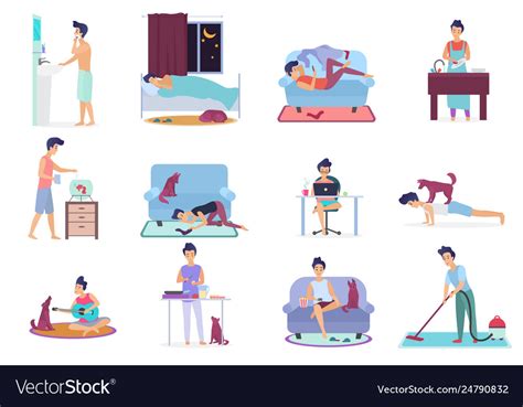 Daily Life Everyday Routine Scenes Young Man Vector Image