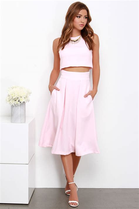 Cute Light Pink Dress Two Piece Dress Midi Dress 12500