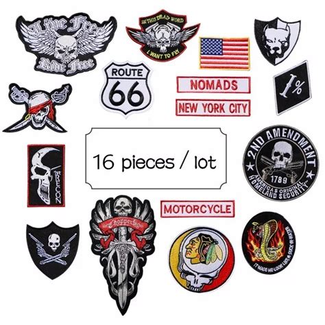 16 Pieceslot Motorcycle Biker Patches For Clothing Iron On Embroidery