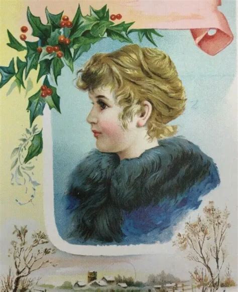 Victorian Christmas Trade Card Cute Pretty Girl Lion Coffee Woolson