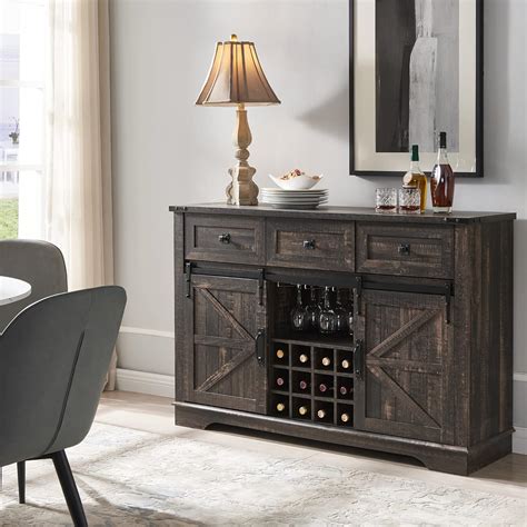 Buy Okd Wine Bar Cabinet With Sliding Barn Doors Farmhouse Sideboard