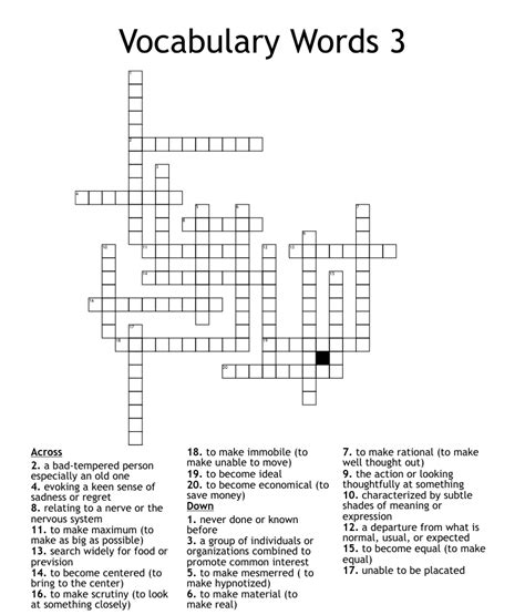 Vocabulary Words 3 Crossword Wordmint