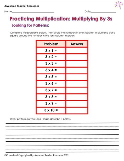 A Worksheet For Multiplying By 3s