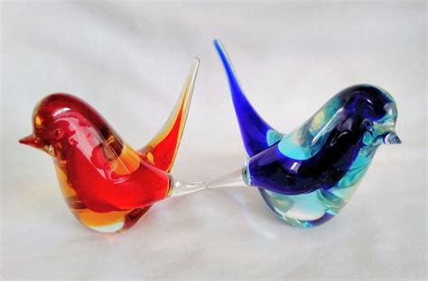 Pair Vintage Murano Glass Birds Italian Murano Glass Bird Figurines Hand Blown Venetian Glass