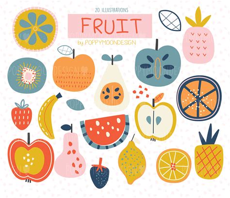 Fruit Assorted Fruits Digital Clip Art Set Etsy