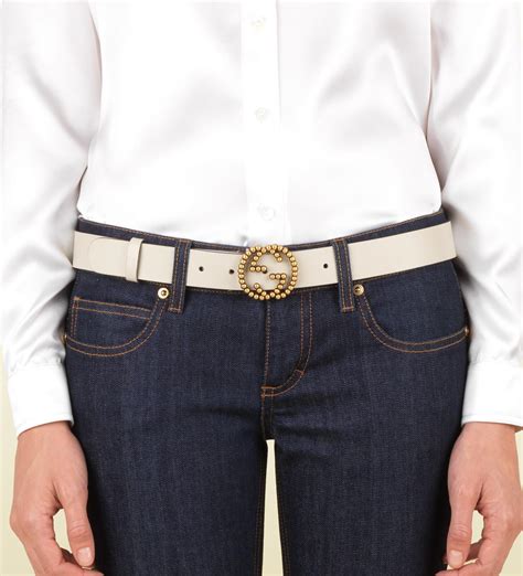 Gucci Belt With Studded Interlocking G Buckle In White Lyst