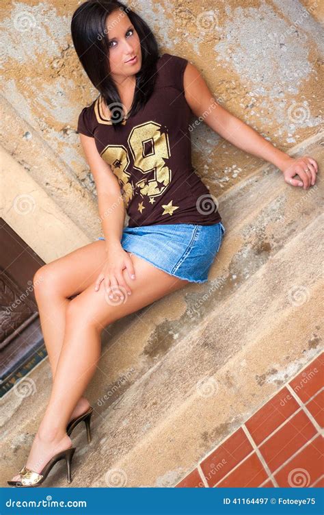 Brunette Girl In Short Mini Skirt Stock Photo Image
